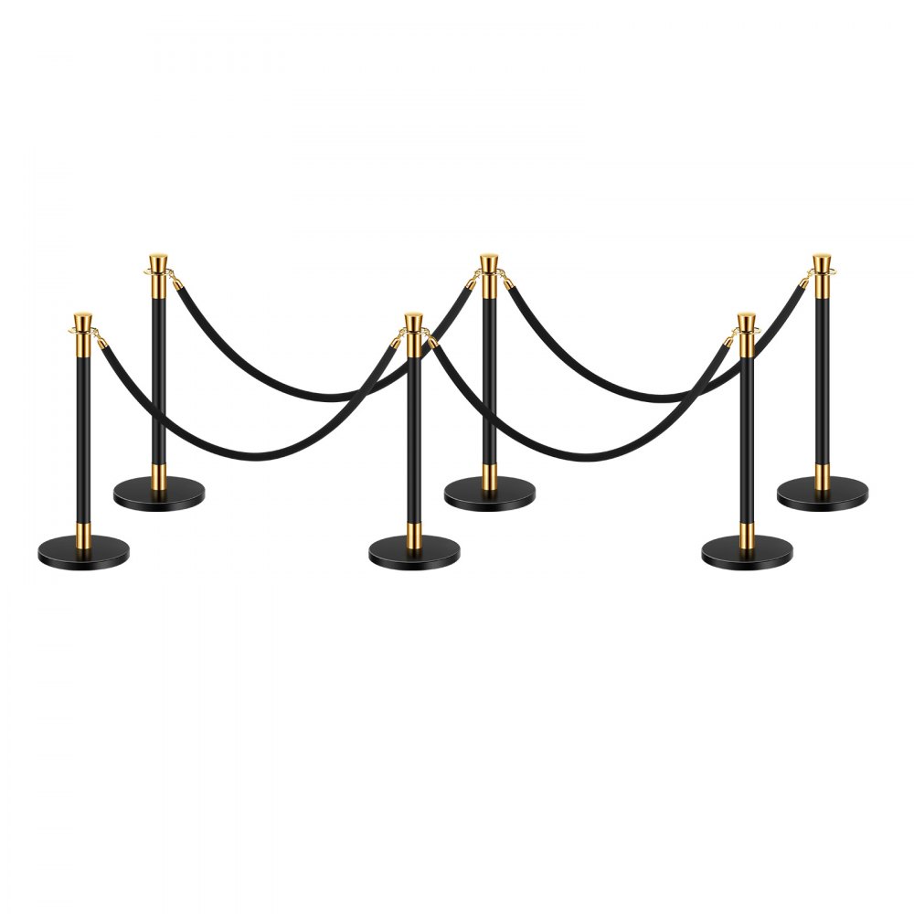 VEVOR Stanchion Post, 6 Pcs Crowd Control Barrier with 4 Black Velvet Ropes, 5 ft Stainless Steel Stanchion Post Queue with Sand Injection Hollow Base for Theater, Party, Wedding, Exhibition, Black