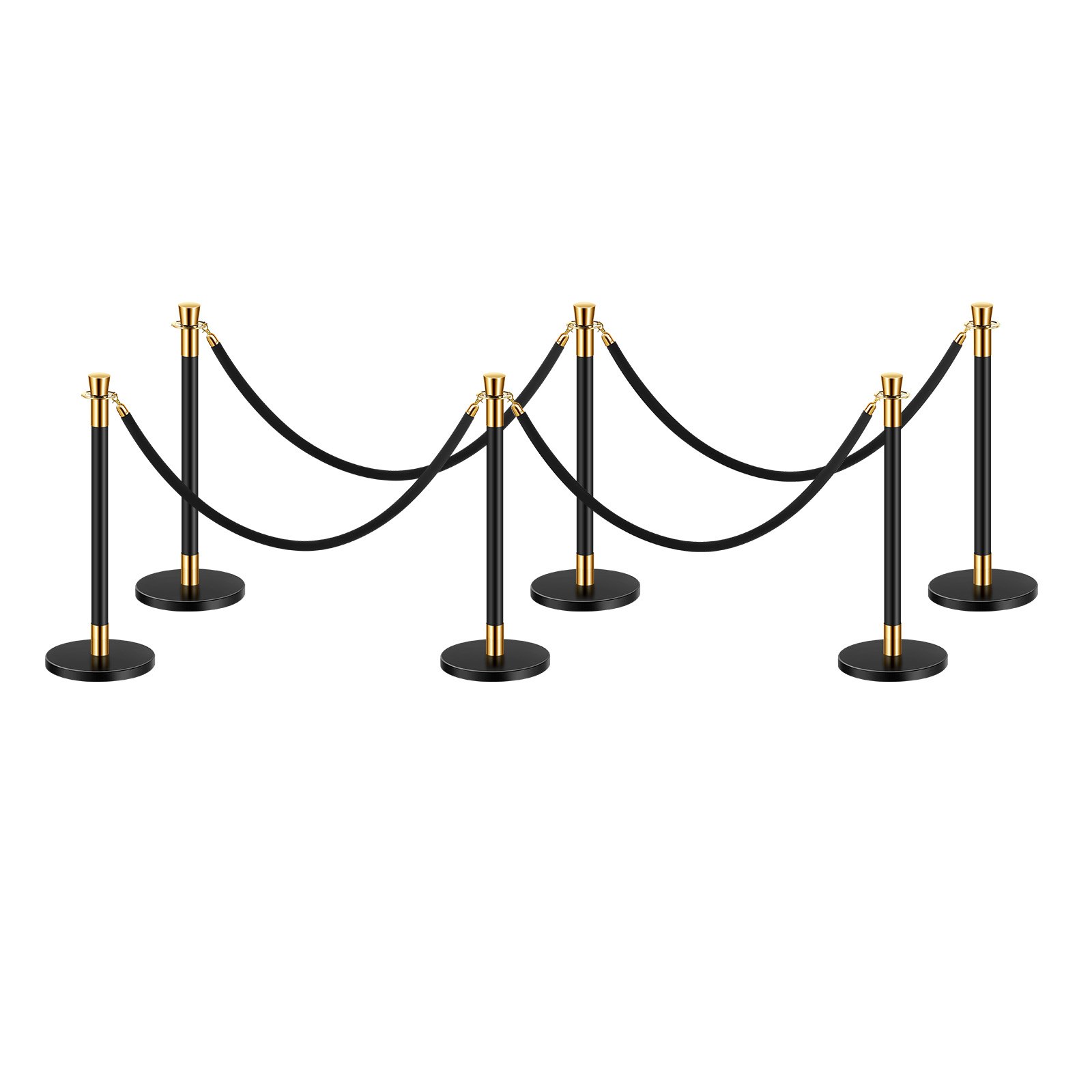 VEVOR Drijvende barrière (6 stuks) met 4 zwarte fluwelen touwen (1,5 m lang), roestvrijstalen drangende barrière met navulbare voet voor tentoonstellingen