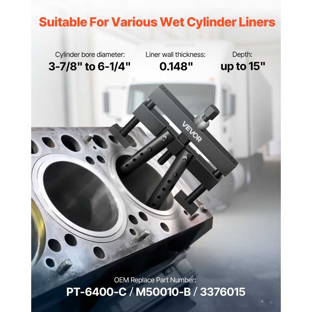 VEVOR cilinderbustrekker voor Mack Cummins Cat op natte voering van 3-7/8 inch tot 6-1/4 inch boring, cilinderbusverwijderingsgereedschap voor dieselmotoren, vervangt PT-6400-C