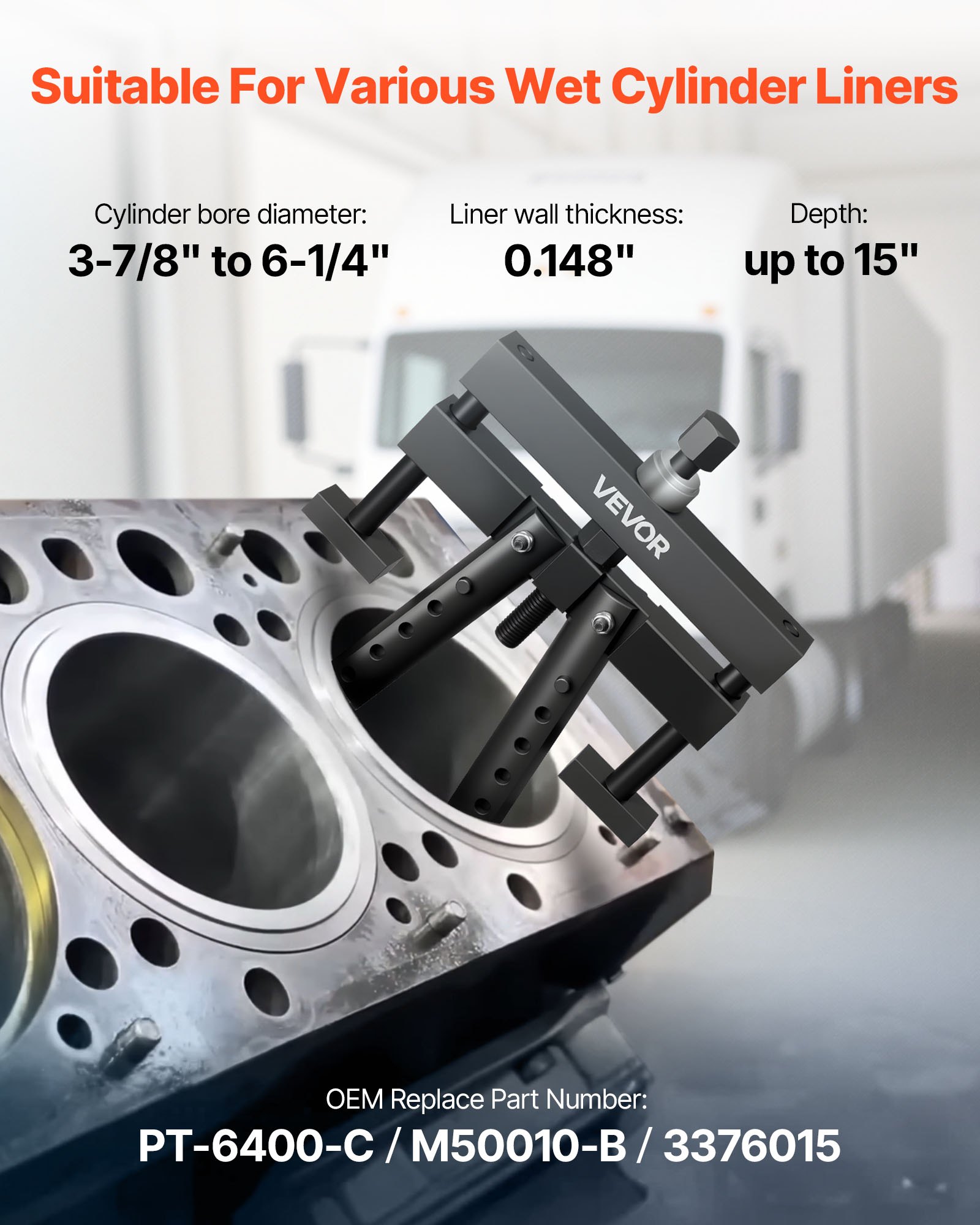 VEVOR cilinderbustrekker voor Mack Cummins Cat op natte voering van 3-7/8 inch tot 6-1/4 inch boring, cilinderbusverwijderingsgereedschap voor dieselmotoren, vervangt PT-6400-C