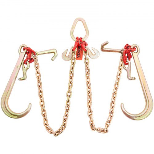 VEVOR hoofdstel met V-ketting, maximale werklast van 9620 lbs, 5/16'' x 3' G80 sleepketting met RTJ-clusterhaak, DOT-gecertificeerd, gegalvaniseerd mangaanstaal en D-sluiting, voor hef- en verplaatsingsactiviteiten