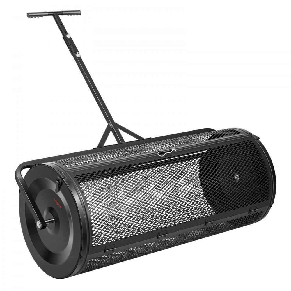 VEVOR Compoststrooier 204 L, 112 cm Turfstrooier met duw-/trekhendel, turfstrooier, in 4 standen in hoogte verstelbaar, gepoedercoat stalen compostrol, meststrooier voor planten en zaaien, zwart