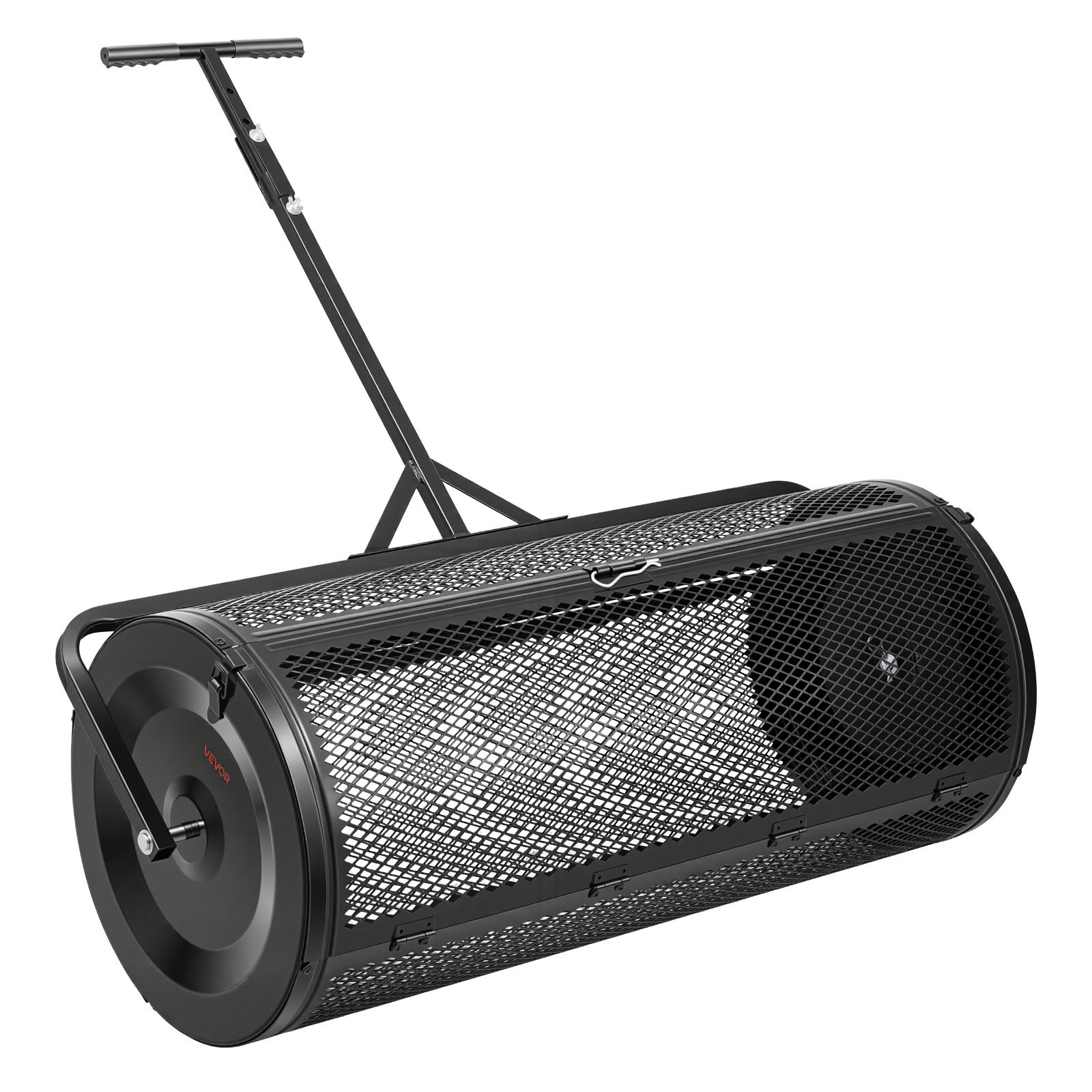 VEVOR Compoststrooier 204 L, 112 cm Turfstrooier met duw-/trekhendel, turfstrooier, in 4 standen in hoogte verstelbaar, gepoedercoat stalen compostrol, meststrooier voor planten en zaaien, zwart