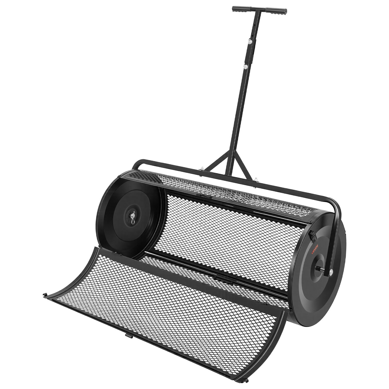 VEVOR Compoststrooier 204 L, 112 cm Turfstrooier met duw-/trekhendel, turfstrooier, in 4 standen in hoogte verstelbaar, gepoedercoat stalen compostrol, meststrooier voor planten en zaaien, zwart