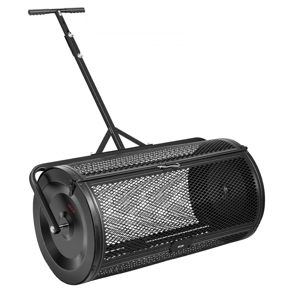 VEVOR Compoststrooier 116 L, 91 cm Turfstrooier met duw-/trekhendel, turfstrooier, in 4 standen in hoogte verstelbaar, gepoedercoat stalen compostrol, meststrooier voor planten en zaaien, zwart