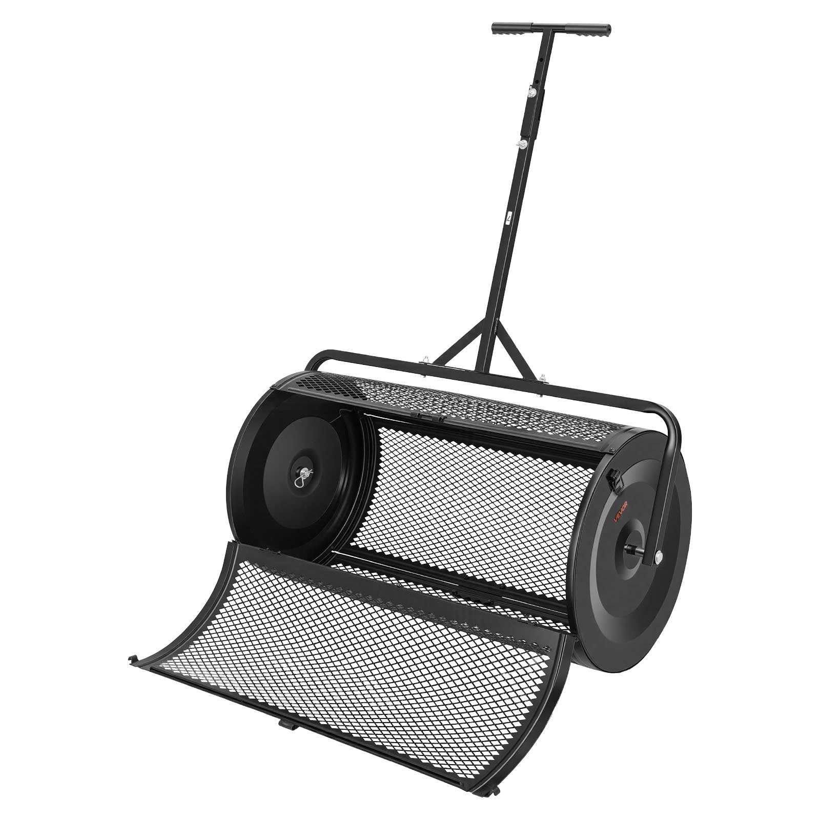 VEVOR Compoststrooier 116 L, 91 cm Turfstrooier met duw-/trekhendel, turfstrooier, in 4 standen in hoogte verstelbaar, gepoedercoat stalen compostrol, meststrooier voor planten en zaaien, zwart