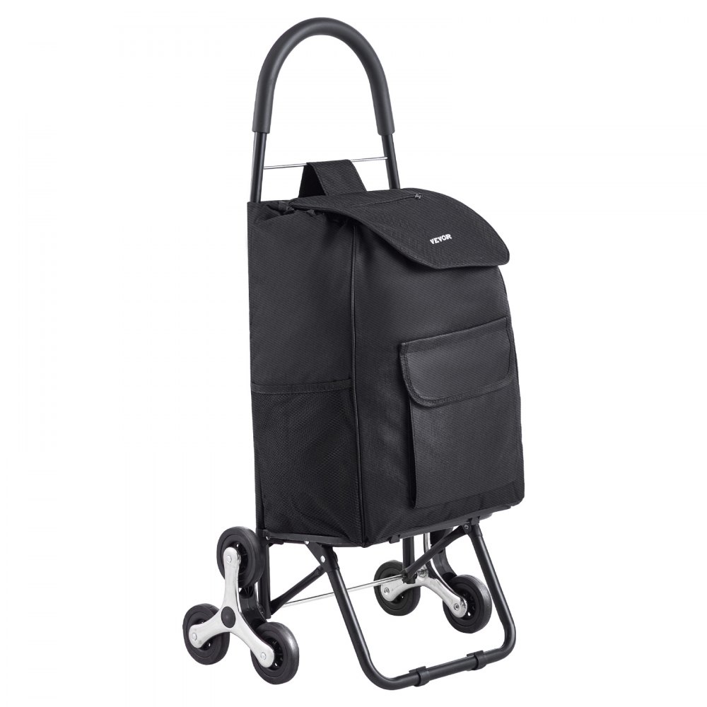 VEVOR Opvouwbare boodschappenwagen, 450x350x965mm, traploopwagen met 6 wielen, opbergtas van Oxford-stof, voor boodschappen, kantoor, verhuizingen, transport, buiten, wasserij, zwart