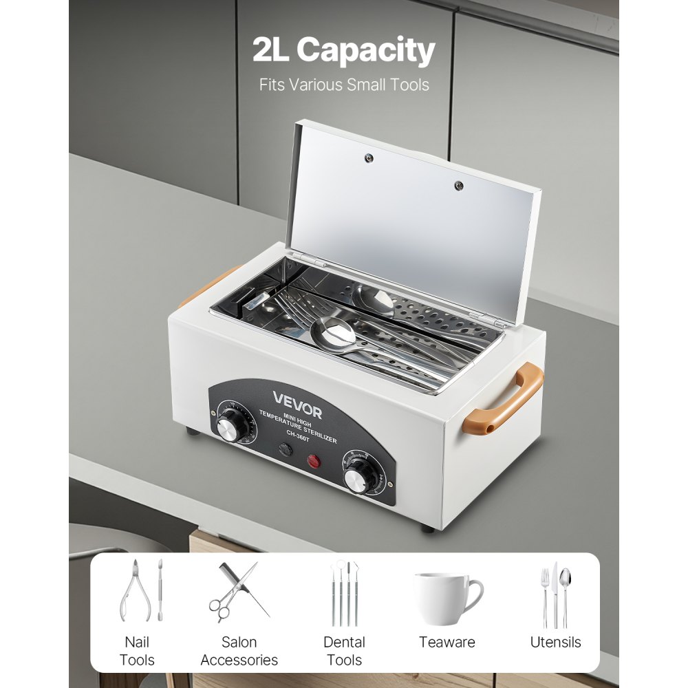 VEVOR Hogetemperatuurautoclaaf 2L 300W, hogetemperatuurreinigingsmachinebox met instelbare temperatuur en tijd, droge warmtekast, nagelgereedschapreiniger, sterilisatorbox voor thuislaboratoria