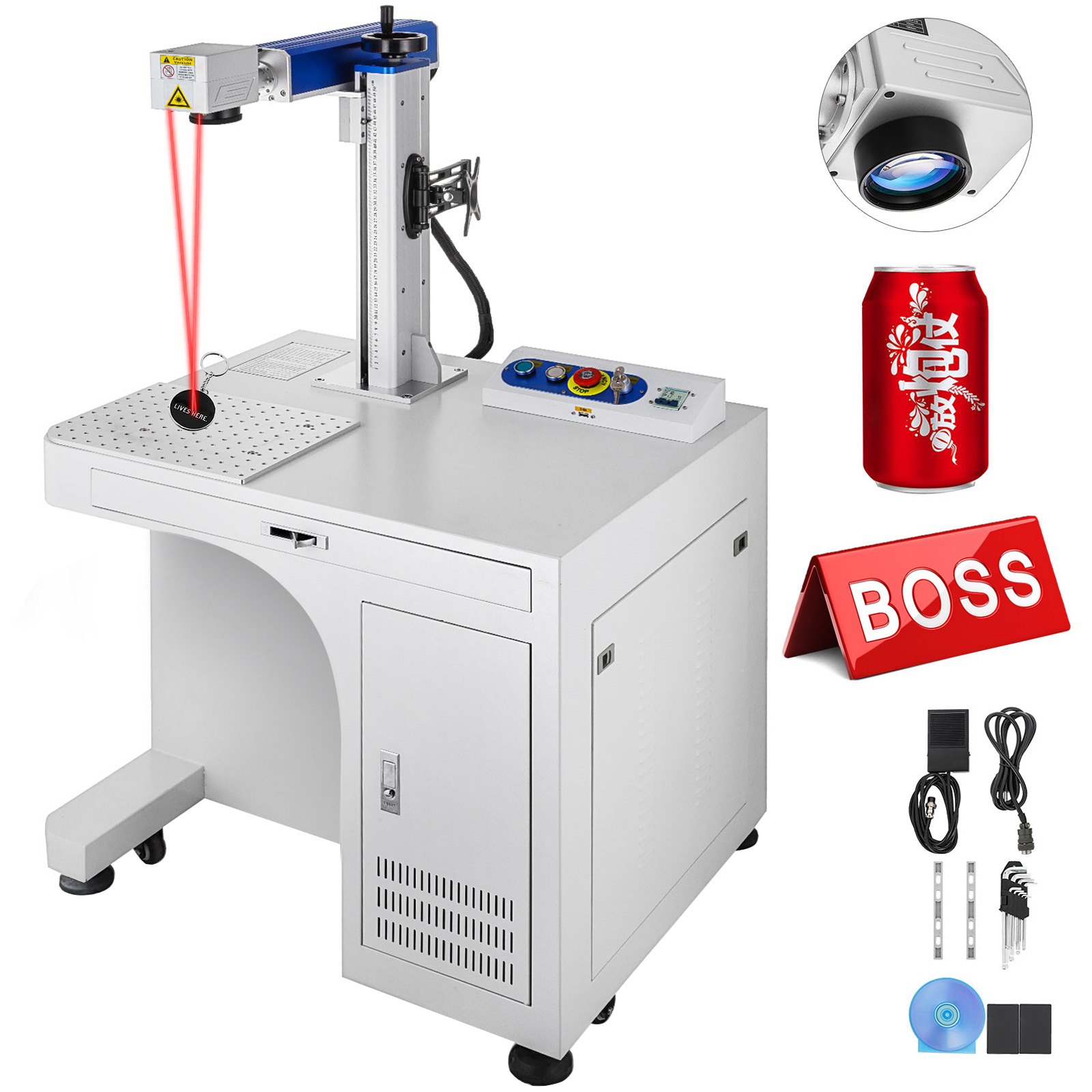 VEVOR Fiber Laser Marking Machine 30W Labeling Fiber Laser Device Roll Design Fiber Laser Marking Machine Laser Frequency 20-100KHz Marking Depth 0.01-0.5mm Accuracy 0.0001mm