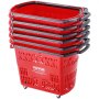 VEVOR Shopping Baskets, 6PCS, 39L Shopping Carts with Handles, Plastic Rolling Shopping Basket with Wheels, Large Portable Shopping Basket Set for Supermarkets, Retail Stores, Grocery Shopping, Red