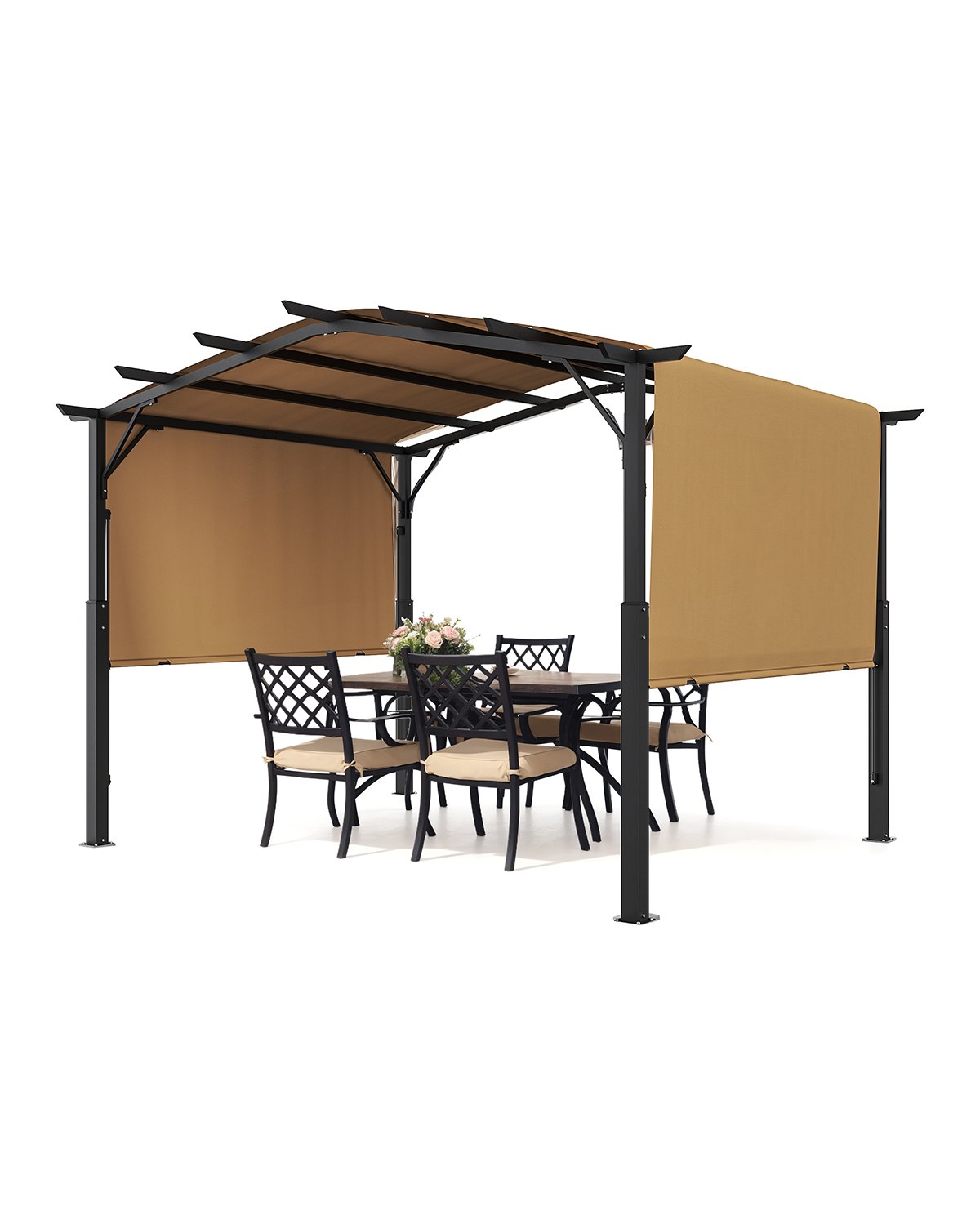 VEVOR 10 x 10 ft Outdoor Pergola, Arched Top Metal Pergola, Retractable Pergola with Sun Shade Canopy,  Large Patio Shelter Pavilion, Heavy Duty Garden Pergola for Deck Backyard Porch Poolside