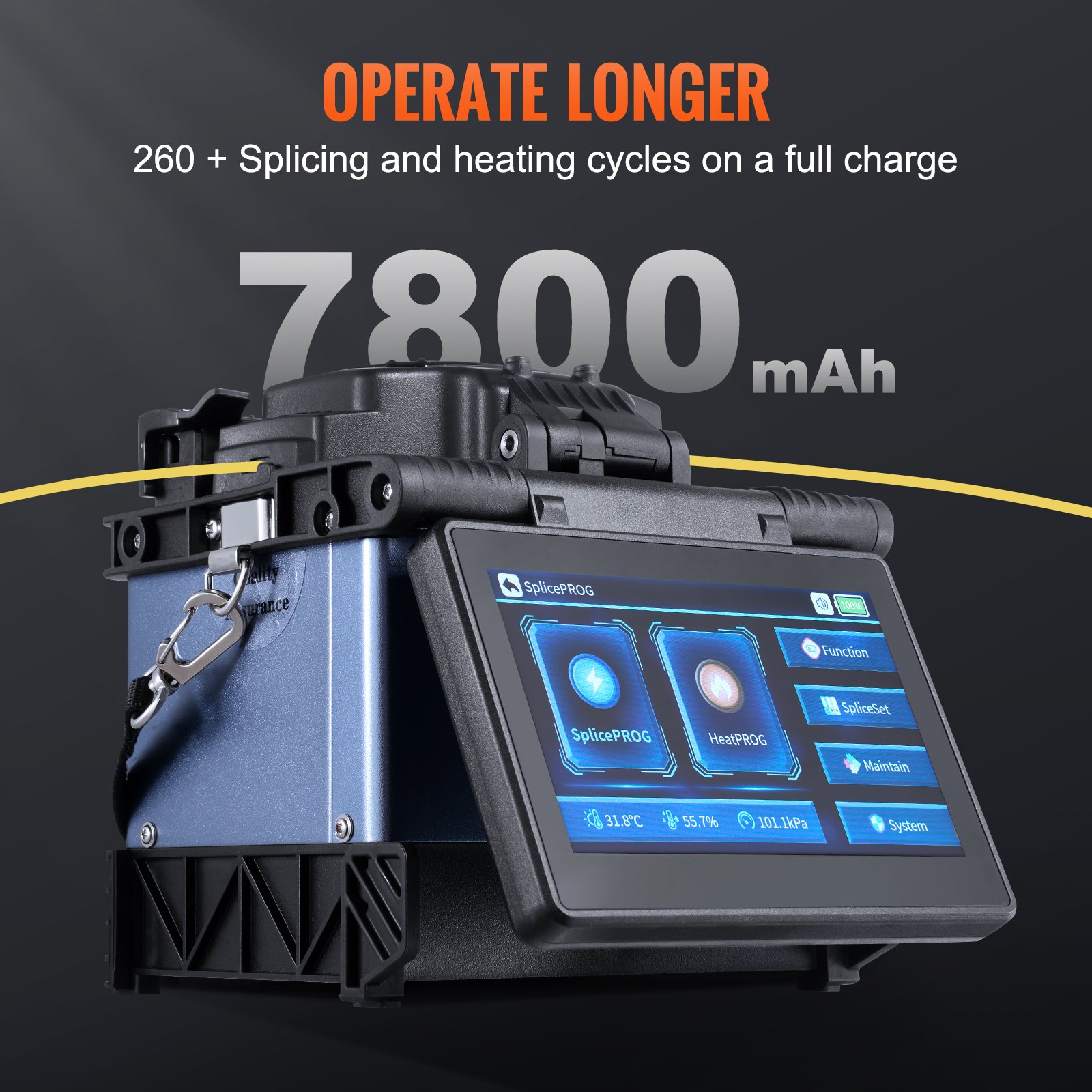 VEVOR Fiber Optic Fusion Splicer met 6 motoren, kernuitlijning, Fusion Splicer, 6s splitsing en 13s verwarming, Fusion Splicer met 5-inch touchscreen, 3-in-1 glasvezelhouder, 7800mAh-batterij voor SM MM DS NZDS