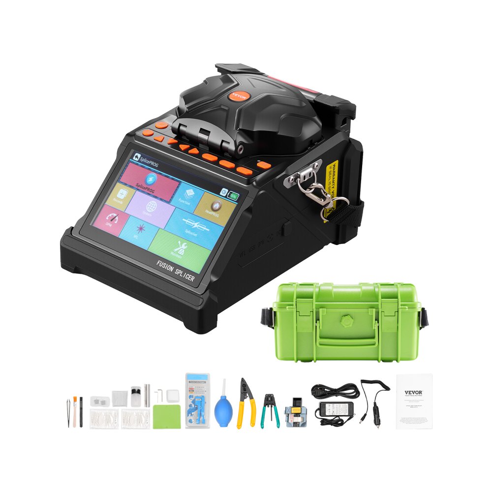 VEVOR Fiber Optic Fusion Splicer, 6 motoren, kern- en bekledingsuitlijning, met 6 seconden snelle splitsing en 13 seconden opwarmtijd, 5-inch LCD-scherm, 3-in-1 vezelhouder, 7800 mAh-batterij voor SM MM DS NZDS-vezels