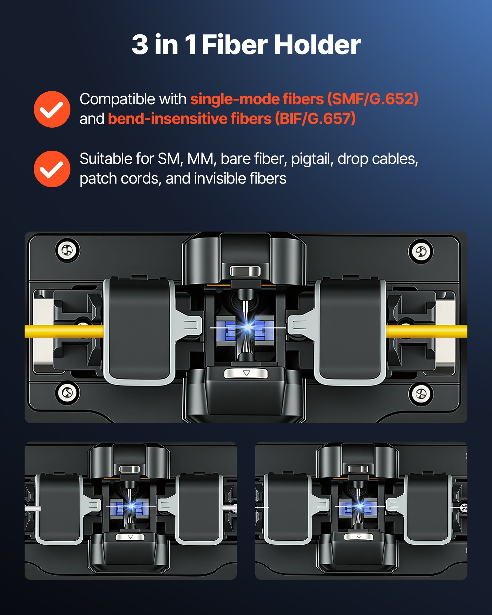 VEVOR glasvezellasser, 6 motoren, 0,2 µm kernuitlijning, fusielasser met VFL OPM voor SM MM DS NZDS, 6 seconden lassen, 15 seconden verwarmen, 5 inch touchscreen, 3-in-1 glasvezelhouder, 7800 mAh