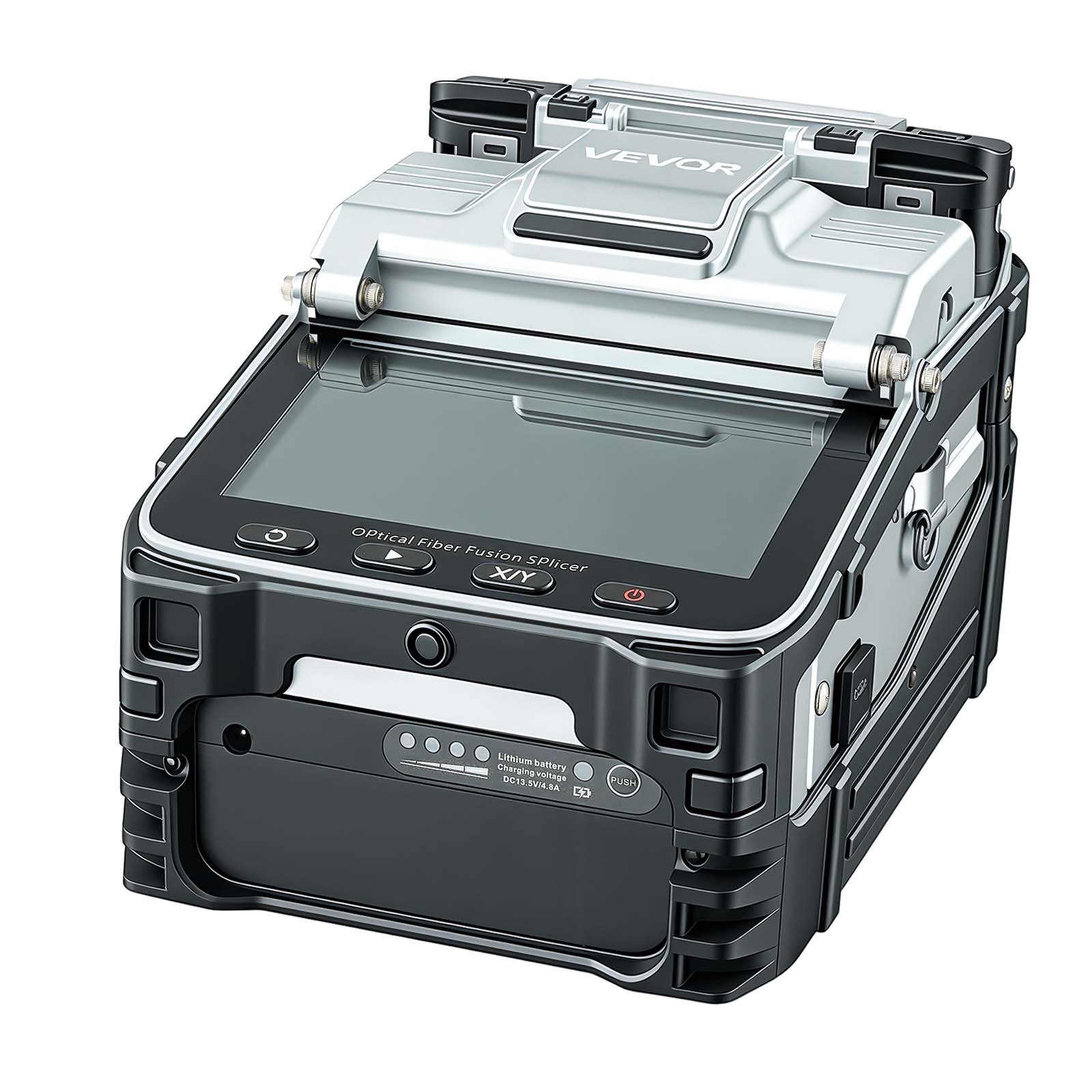 VEVOR glasvezellasser, 6 motoren, 0,2 µm kernuitlijning, fusielasser met VFL OPM voor SM MM DS NZDS, 6 seconden lassen, 15 seconden verwarmen, 5 inch touchscreen, 3-in-1 glasvezelhouder, 7800 mAh
