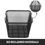 black mesh VEVOR shopping basket with a close-up inset, labeled "no reclaimed materials".