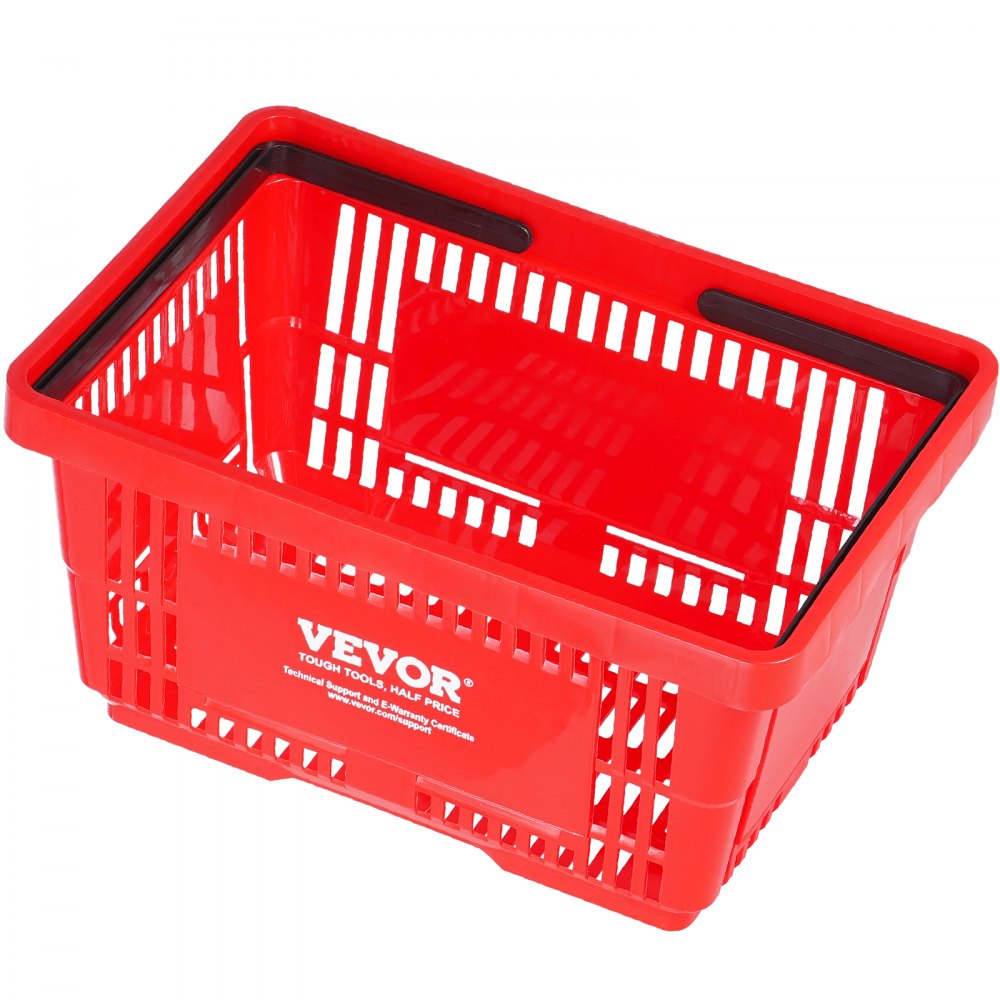 VEVOR Shopping Basket, Set of 12, 24L Durable Plastic Grocery Basket with Handle and Stand, 16.73 x 11.61 x 8.86 inch Portable Shop Basket Bulk Used for Retail Store Supermarket Grocery Shopping, Red