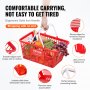 red VEVOR shopping basket with ergonomic handles, filled with groceries, highlighting key features.