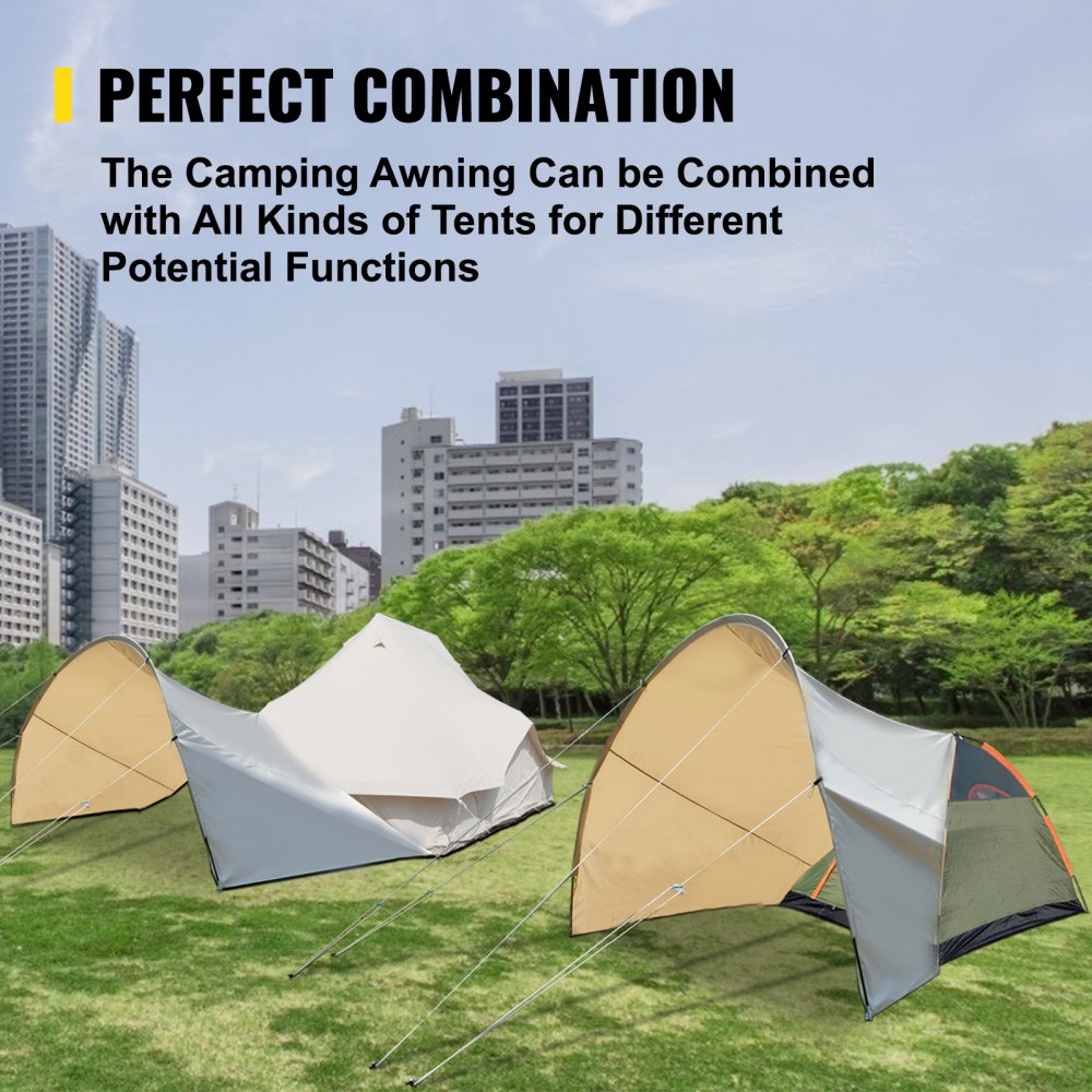 BuoQua Bell Tent Porch Awning 12.14x6.56x5.90ft Bell Tent Tarp Cotton Canvas Classic Awning Beige 3000 PU Multifunctional Shelter for Camping, Sunshade, Hiking, Lightweight and Backpacking Approved