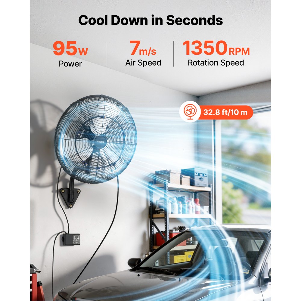 VEVOR 95W Industriële Wandventilator 56 cm, 7 m/s Oscillerende Wandventilator met Afstandsbediening, Vernevelingsfunctie & 18-uurs Timer, Commerciële Industriële Ventilator IP44 Waterdicht voor Werkplaats, Garage, Magazijn, Zwart