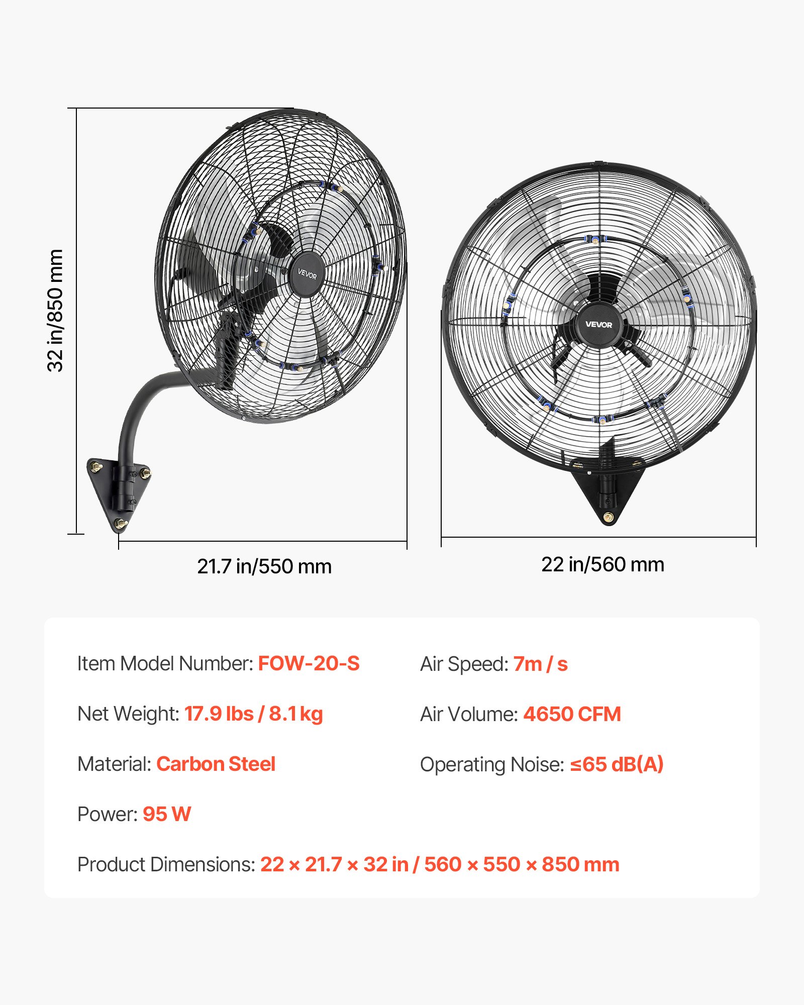 VEVOR 95W Industriële Wandventilator 56 cm, 7 m/s Oscillerende Wandventilator met Afstandsbediening, Vernevelingsfunctie & 18-uurs Timer, Commerciële Industriële Ventilator IP44 Waterdicht voor Werkplaats, Garage, Magazijn, Zwart