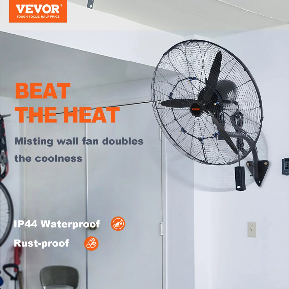 VEVOR Mist Fan, 74,9 cm waterdichte industriële ventilator, 3 snelheden, 9500 CFM, commerciële of residentiële ventilator voor het koelen van magazijnen, kassen en werkplaatsen