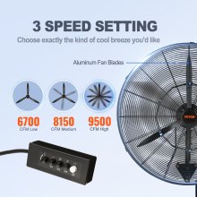 VEVOR Mist Fan, 29.5 inch Waterproof Industrial Fan, 3 Speeds, 9500 CFM, Commercial or Residential Fan for Cooling Warehouse, Greenhouse, Workshop