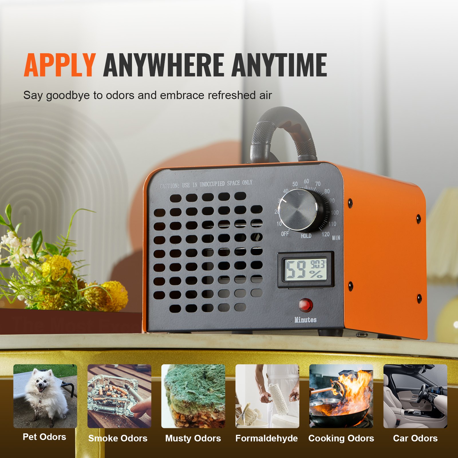 VEVOR Ozone Generator, 12000mg/h Ozone Machine Odor Remover, High Capacity Commercial/Industrial Ozone Generator Machine, Home Air Ionizers Deodorizer with 0-120 min Time Setting for Rooms, Cars, Pets