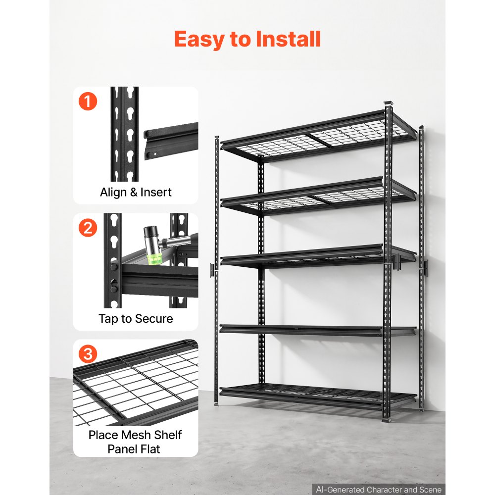 VEVOR 5-laags draadgaasstelling, 1219x450x1813mm, draagvermogen 1134kg, gaasstelling voor magazijn, garage, kelder en thuisgebruik, stalen frame, in hoogte verstelbare schappen, draadgaaspanelen, zwart