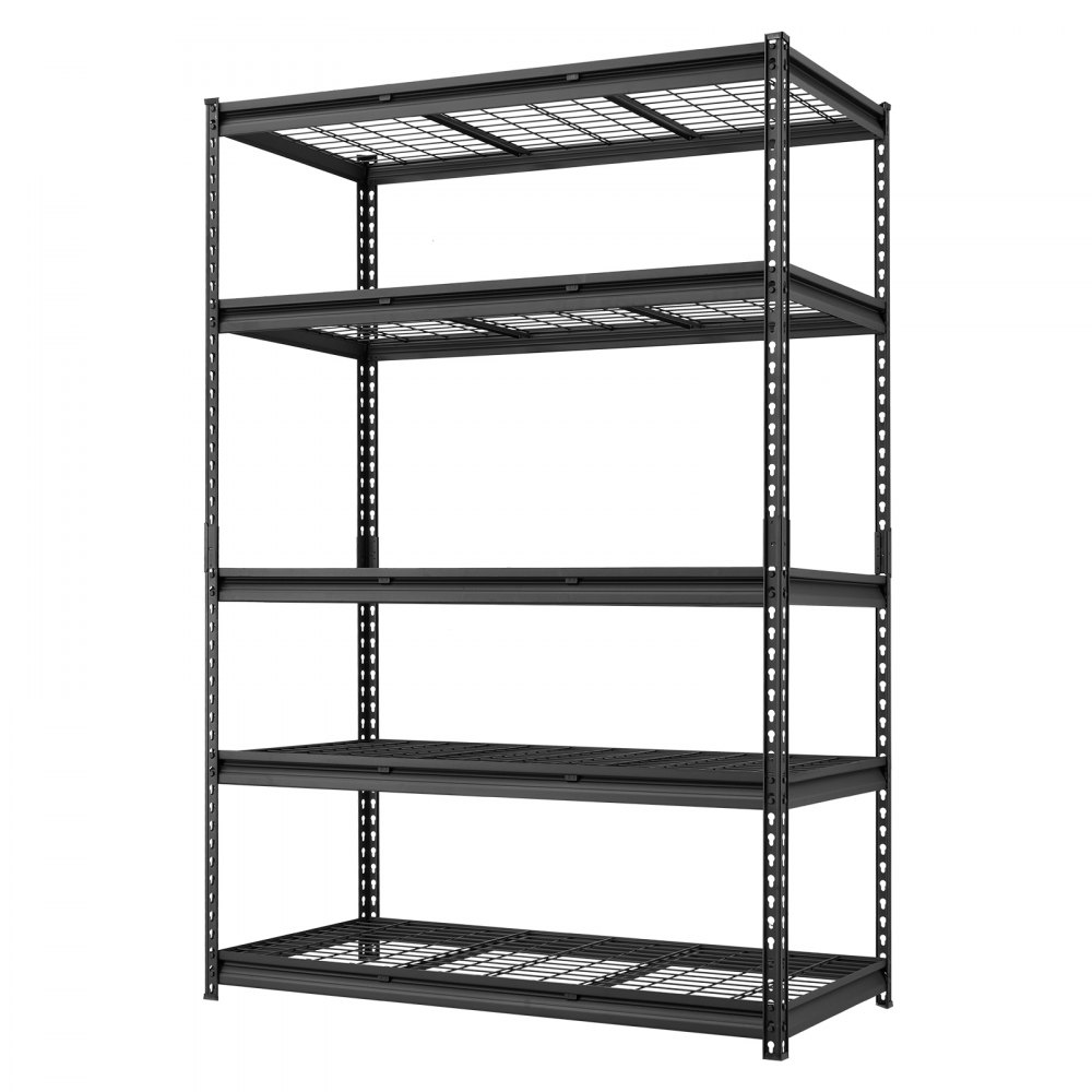 VEVOR 5-laags draadstalen stellingkast, 1219x610x1813mm, draagvermogen 1631kg, gaasstelling voor magazijn, garage, kelder en keuken, stalen constructie, in hoogte verstelbare schappen, draadgaaspanelen, zwart