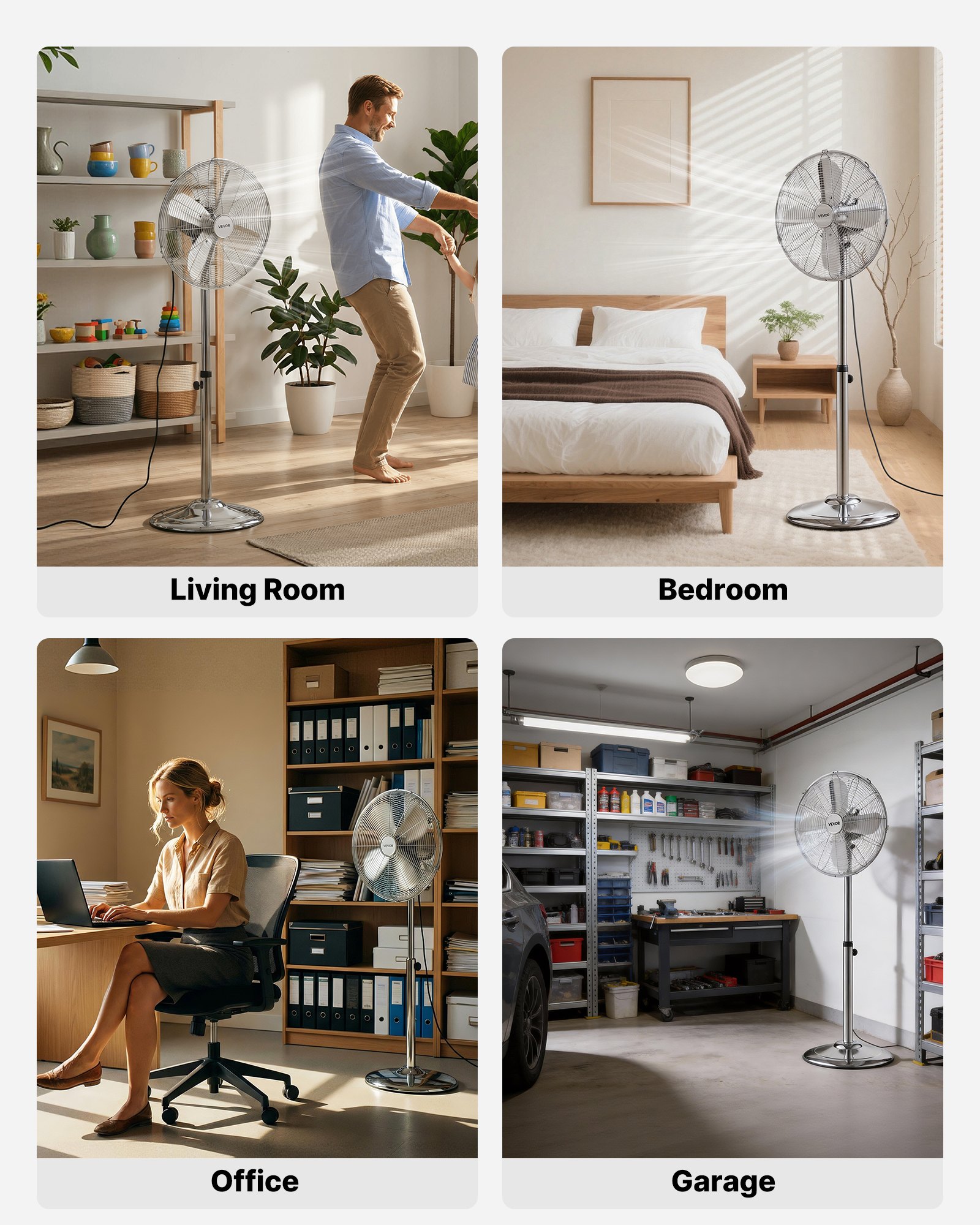 VEVOR Staande Ventilator φ44,5 cm, Industriële Ventilator met Handvat, 75° Oscillatie, In Hoogte Verstelbaar van 88,5 tot 123 cm, Metalen Ventilator, Geschikt voor Commercieel Gebruik, Garage, Werkplaats & Thuis, Zilver