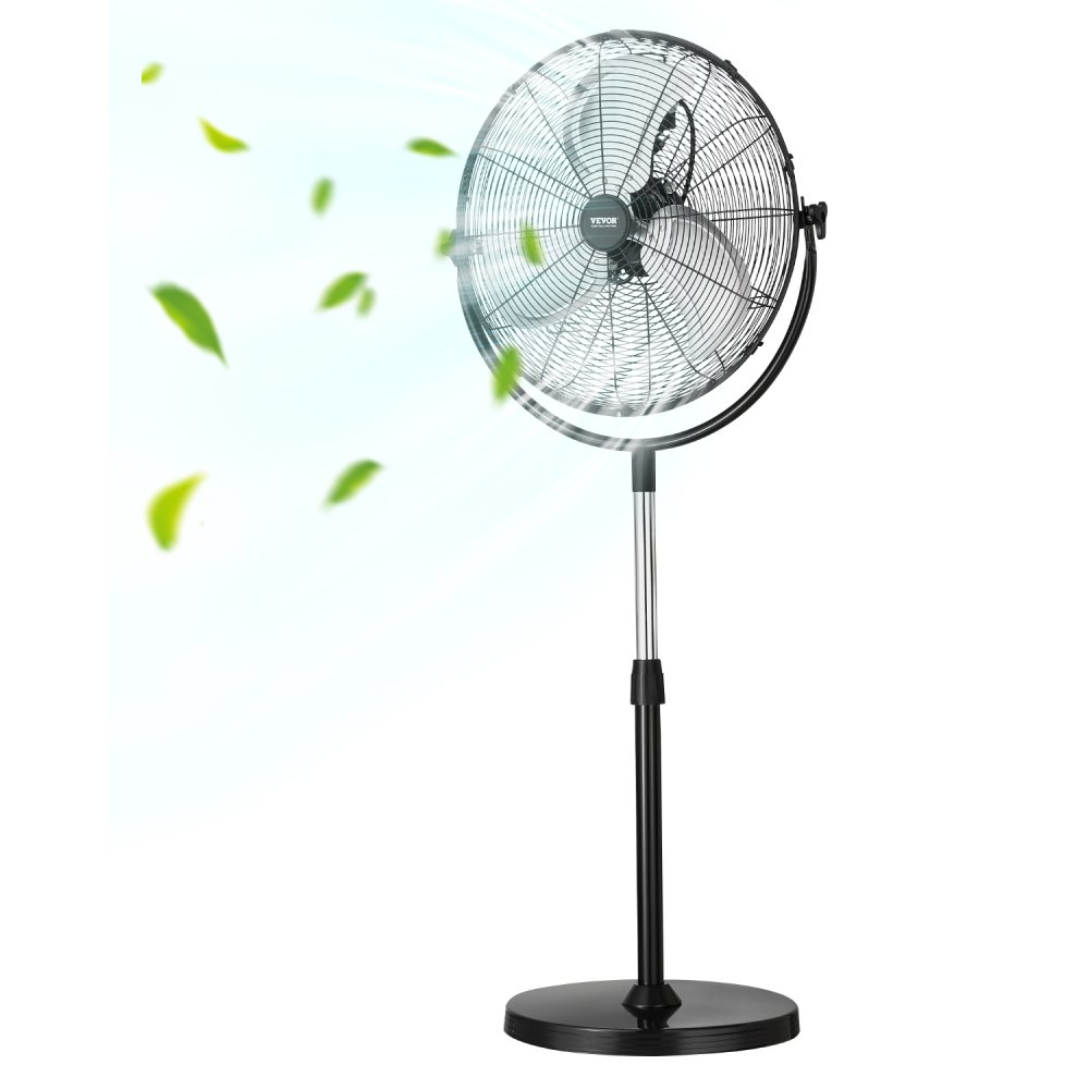 VEVOR Industrial Pedestal Fan, 18 Inch Standing Fan with 45.3 to 57.9 Inches Adjustable Height, Floor Fans with 3 Adjustable Speeds, High Power Bedroom Fans for Living Room, Home, Office, Black