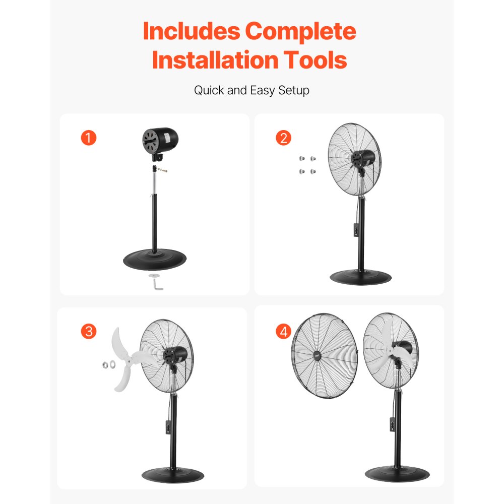 VEVOR Industrial Pedestal Fan, 24 Inch 85-Degree Oscillating Fan, Height Adjustable Standing Fans with 3 Adjustable Speeds, High Power Floor Fans for Bedroom, Living Room, Home, Office, Black