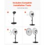 VEVOR Industrial Pedestal Fan, 24 Inch 85-Degree Oscillating Fan, Height Adjustable Standing Fans with 3 Adjustable Speeds, High Power Floor Fans for Bedroom, Living Room, Home, Office, Black