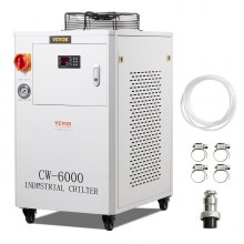 VEVOR Industrial Water Chiller, CW6000, 1500W Water Chiller Cooling System with Compressor, 15L Water Tank Capacity, 65L/min Max. Flow Rate, for CO2 Laser Engraving Machine Cooling Machine