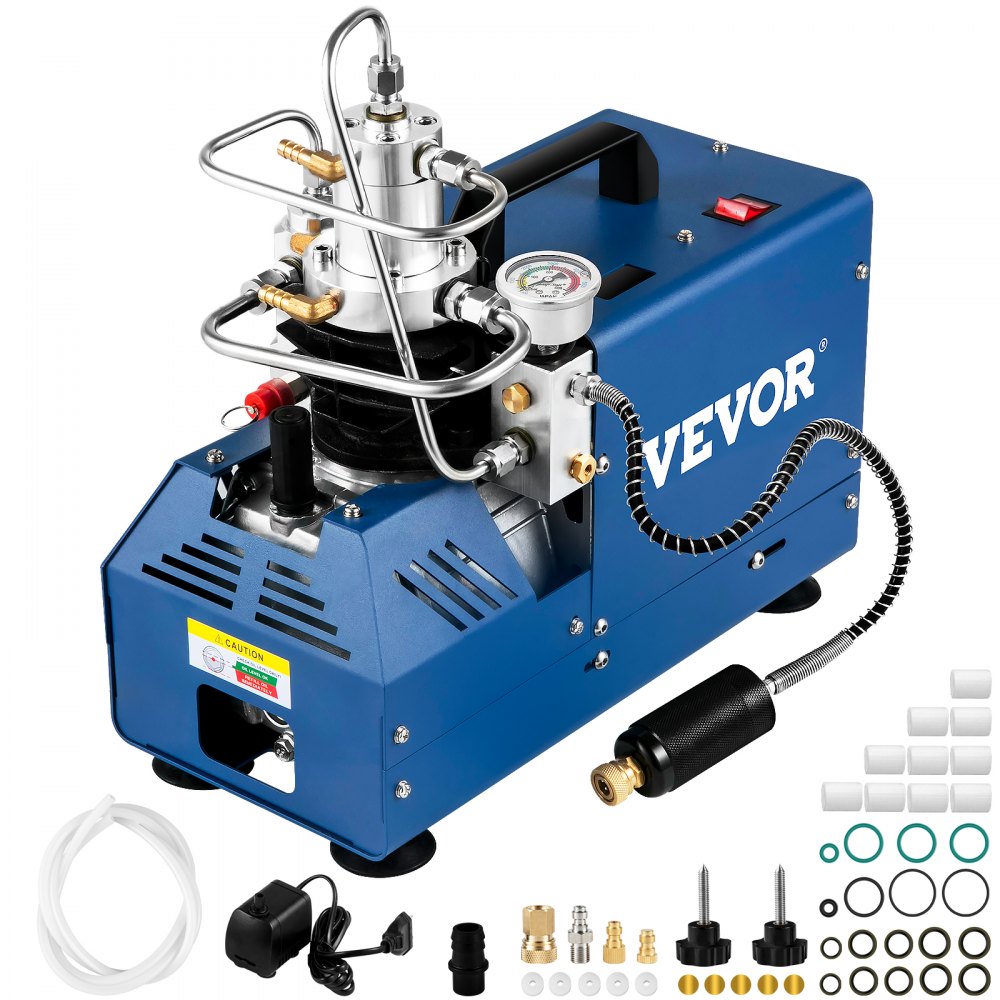 VEVOR Elektrische Luchtcompressorpomp 1800W Compressor Hogedrukluchtpomp Handmatige Stop 4500 PSI Luchtcompressor met Waterkoeling Warmteafvoer en LED-temperatuurweergave voor Duikfles, Paintballtank