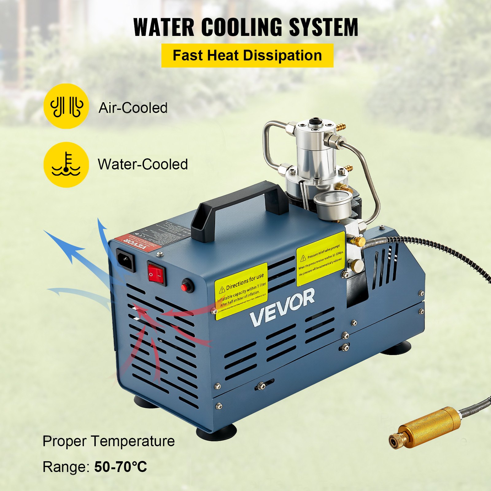 VEVOR Hogedrukcompressor, 4500 PSI/30 MPA/300 BAR Hogedrukluchtcompressor, 1800 W 220 V Handmatige stop Luchtbukscompressor Geschikt voor Paintball Luchtbuks, PCP-geweer, Luchtpistool, Duikfles