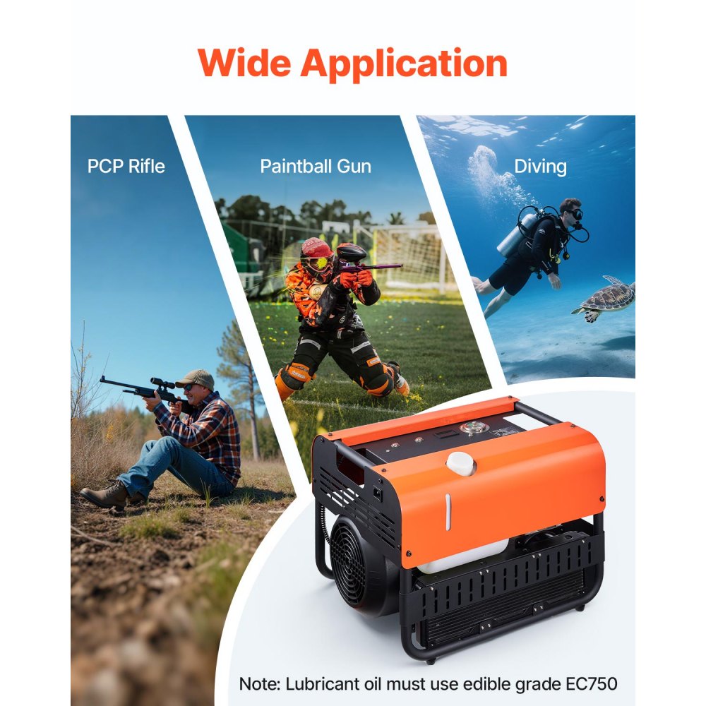 VEVOR PCP-luchtcompressor, 30 MPa, duikcompressor met dubbele cilinder, automatische stop, 35 l/min ademluchtcompressor, waterkoelsysteem, ingebouwde ventilator, voor duikfles, paintball en luchtgeweer