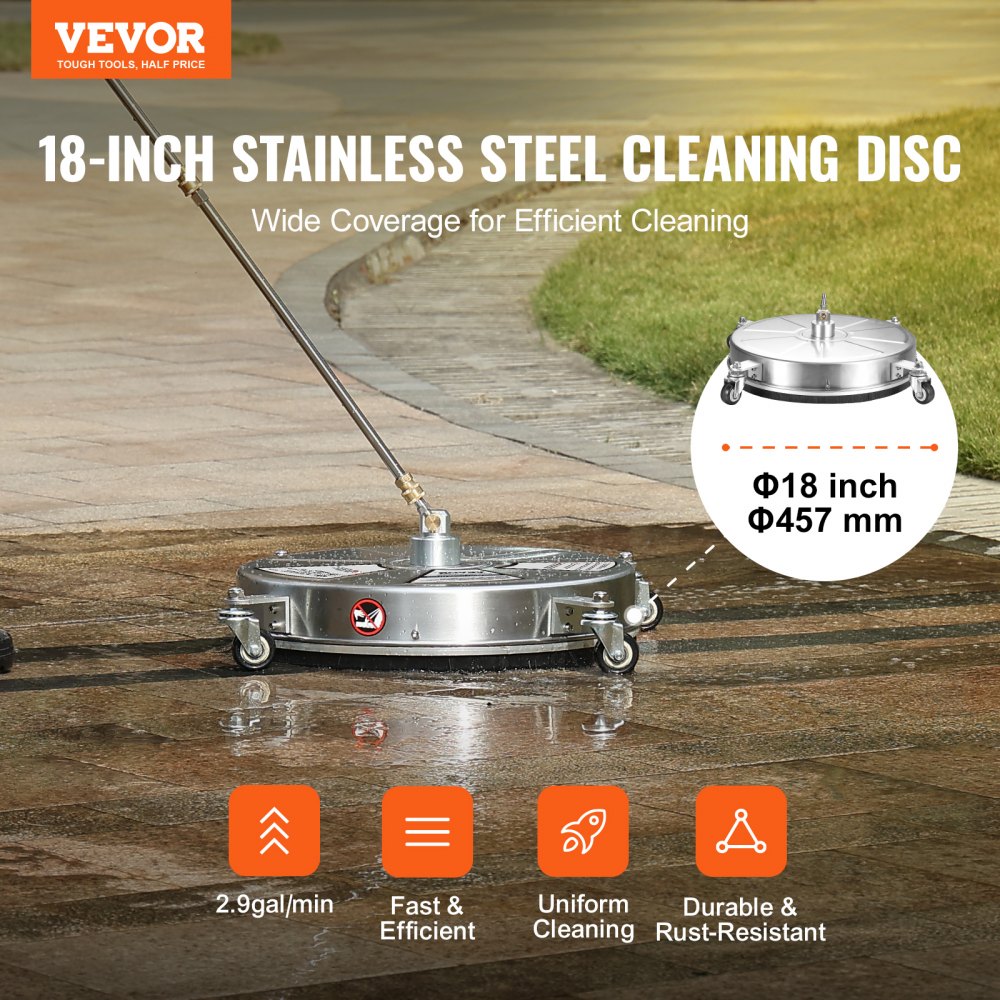 VEVOR Hogedrukreiniger RVS Oppervlaktereiniger 3,7L/min Oppervlaktereiniger Hogedruk φ457,2mm Bestratingsreinigingsapparaat Max. 4000 PSI Terrasreiniger Dubbel sproeiersysteem 25° sproeihoek