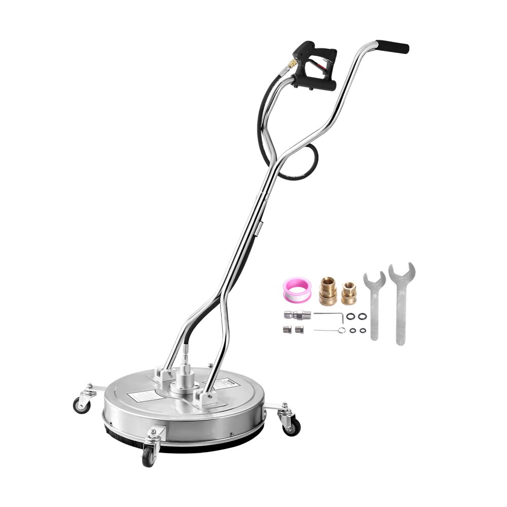 VEVOR 558 mm hogedrukreiniger, oppervlaktereiniger, roestvrijstalen terrasreiniger met 4 wielen, 310 bar, 9,5 mm snelkoppeling, 2 sproeikoppen, dubbele handgreep, voor beton, terras, stoep