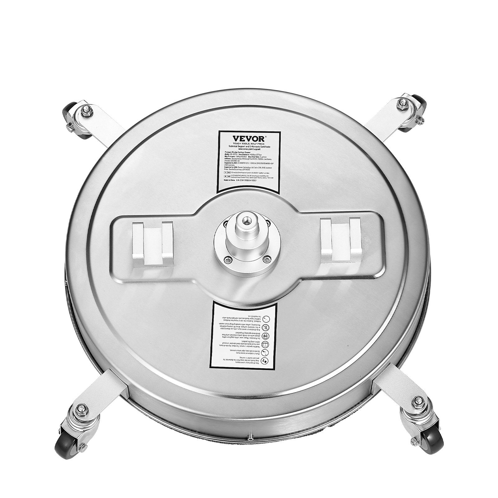 VEVOR 558 mm hogedrukreiniger, oppervlaktereiniger, roestvrijstalen terrasreiniger met 4 wielen, 310 bar, 9,5 mm snelkoppeling, 2 sproeikoppen, dubbele handgreep, voor beton, terras, stoep