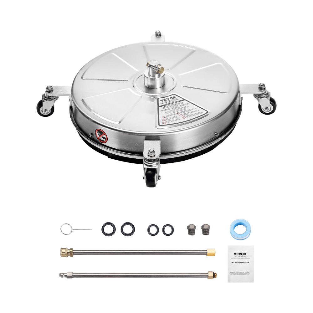 VEVOR 465 mm hogedrukreiniger voor oppervlakten, roestvrijstalen oppervlaktereiniger met 4 wielen, max. 4000 PSI, 1/4-inch snelkoppeling, 2 sproeikoppen, 2 verlengde staven voor beton, terras en dek