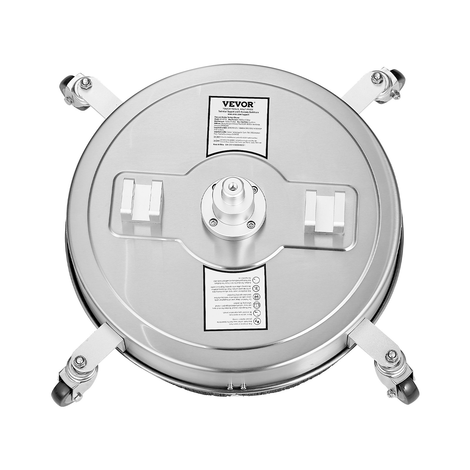 VEVOR Hogedrukreiniger φ520 mm Oppervlaktereiniger, RVS Oppervlaktereiniger met 4 wielen, 310 bar, 3/8 inch Snelkoppeling, 2 sproeikoppen, Dubbele handgreep, voor beton, terras, stoep