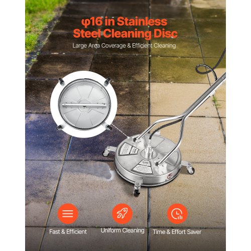 465 mm hogedrukreiniger voor oppervlakten, roestvrijstalen oppervlaktereiniger met 4 wielen, max. 4000 PSI, 1/4-inch snelkoppeling, 2 sproeikoppen, 2 verlengde staven voor beton, terras en dek | NL