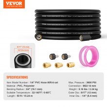 VEVOR pipe cleaning hose set M22 14 mm connection pipe cleaning set max. 248.21 bar sewer cleaner 19.1 mm bending radius high-pressure cleaner accessories incl. 5x metal connector pipe cleaner PVC polyester