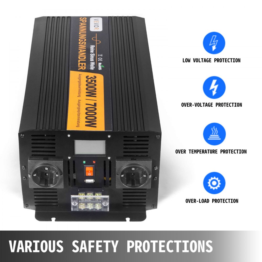 3500W Pure Sine Wave Inverter DC 12V naar AC 230V Converter met LCD-scherm (OPMERKING: een van de afstandsbedieningen wordt willekeurig verzonden.)