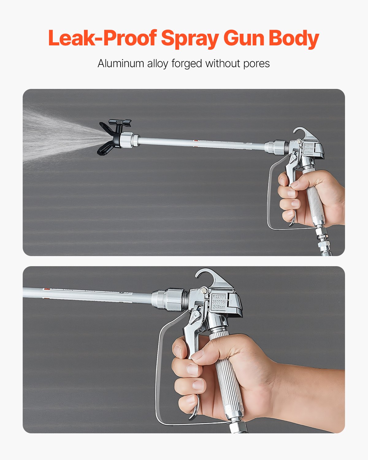 VEVOR Airless Paint Spray Gun and Hose Kit, 3600PSI High Pressure Paint Sprayer Hose Set with 5 Tips, 211, 315, 417, 517, 623, Swivel Joint Airless Spray Gun Kit with Filters, Hose and Extension Rods