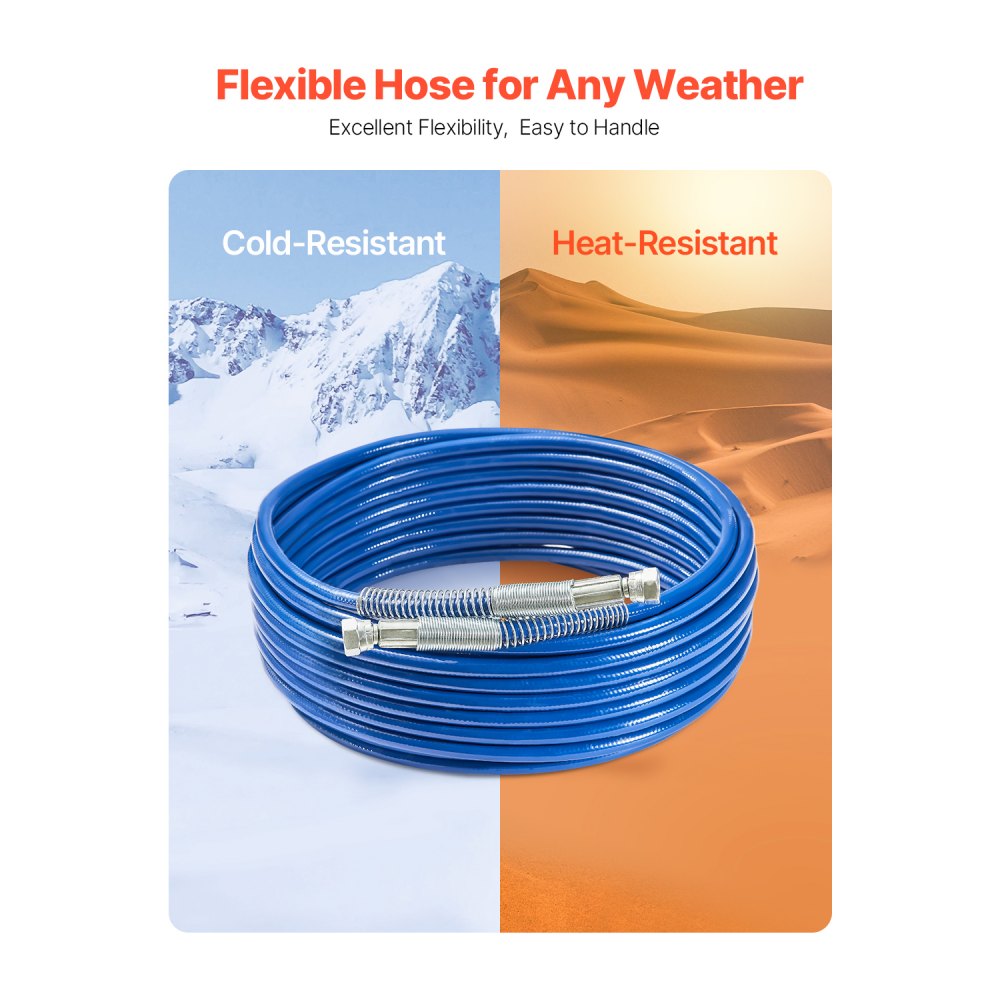 VEVOR 15,2 m Airless verfspuitslang, 1/4 inch Airless verfspuitslang, 4350 PSI flexibele Airless spuitslang, meerlaagse versterkte stalen gevlochten slang voor verfspuit