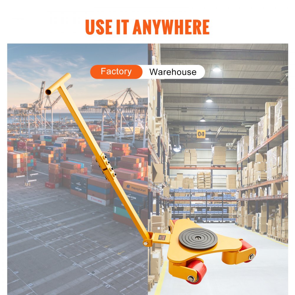 VEVOR 3T Transportkar met handvat 425x335x116mm Transportrollen van koolstofstaal Industriële rol met 3x 360° PU-wielen Rol Ф165x10mm Draaibare plaat Meubeltransporthulpmiddel Transportrol