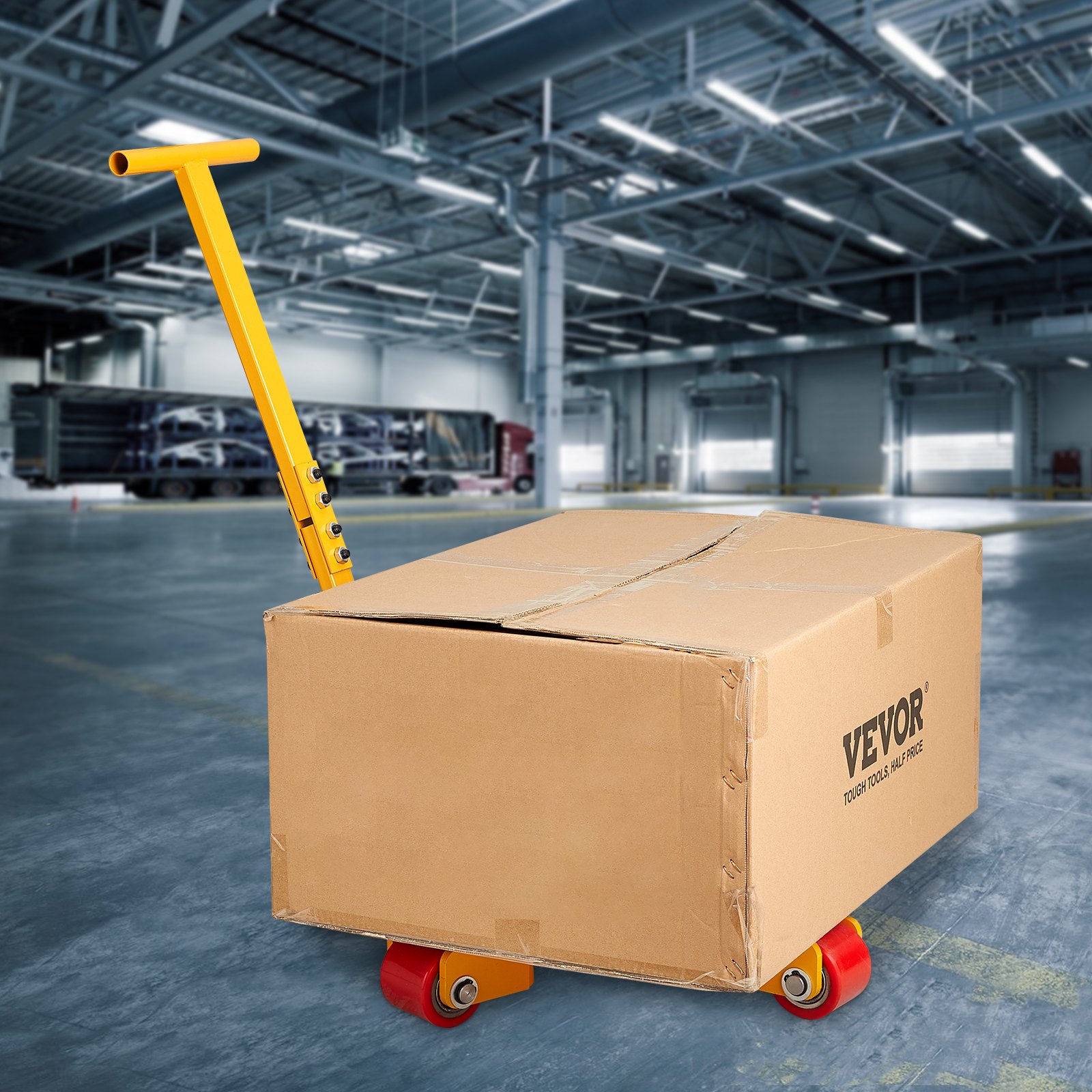 VEVOR 3T Transportkar met handvat 425x335x116mm Transportrollen van koolstofstaal Industriële rol met 3x 360° PU-wielen Rol Ф165x10mm Draaibare plaat Meubeltransporthulpmiddel Transportrol